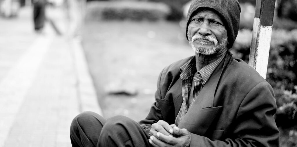 old man, homeless, monochrome